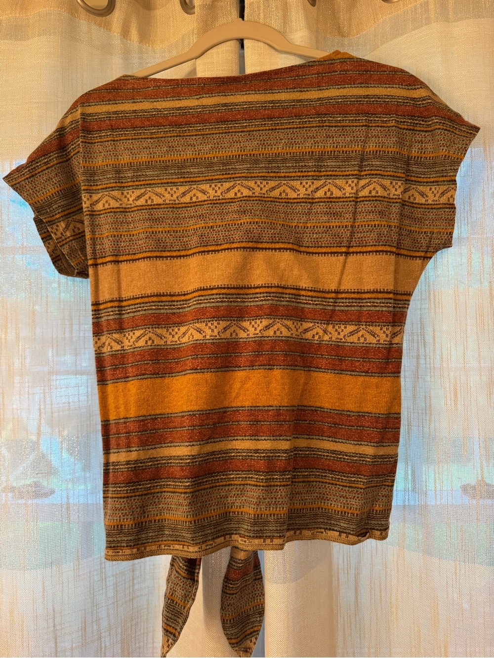 Ralph Lauren Striped Mustard & Rust Tie-Hem Women's Top - Picture 3 of 3